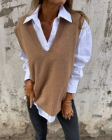 Emma | Elegant und Klassisch Damen Strickweste für Jeden Anlass – Braun