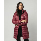 Aileen | Damen Steppjacke mit Kapuze, Reißverschluss und langer Silhouette – Burgunderrot