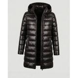 Aileen | Damen Steppjacke mit Kapuze, Reißverschluss und langer Silhouette – Schwarz