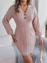 Nina | Damen Strickkleid stilvoll langärmlig & mit Knöpfen – Rosa