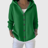 Albina | Damen Strickjacke mit Kapuze Geknöpft – Dunkelgrün