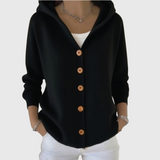 Albina | Damen Strickjacke mit Kapuze Geknöpft – Schwarz