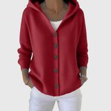 Albina | Damen Strickjacke mit Kapuze Geknöpft – Rot