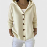 Albina | Damen Strickjacke mit Kapuze Geknöpft – Beige