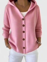 Albina | Damen Strickjacke mit Kapuze Geknöpft – Rosa