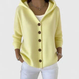 Albina | Damen Strickjacke mit Kapuze Geknöpft – Gelb