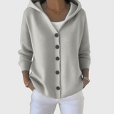 Albina | Damen Strickjacke mit Kapuze Geknöpft – Grau