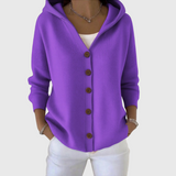 Albina | Damen Strickjacke mit Kapuze Geknöpft – Lila