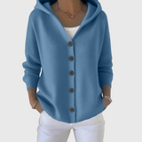 Albina | Damen Strickjacke mit Kapuze Geknöpft – Blau