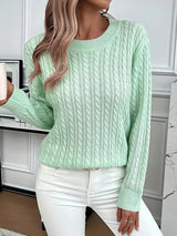 Aldine | Damen Zopfmuster Strickpullover Weiß – Grün