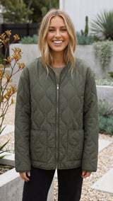 Aldora | Damen Steppjacke leichte Herbstjacke – Grün
