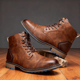 Aldric | Herren Schnürboots Stiefeletten mit Kappe – Kastanienbraun