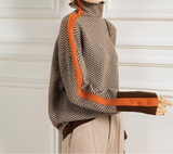 Aldrica | Damen Rollkragen-Pullover Fischgrätmuster – Orange