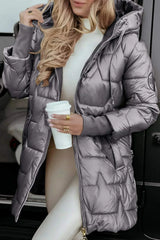 Aldvika | Damen Steppjacke Lang mit Kapuze – Grau