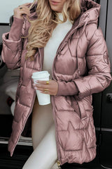 Aldvika | Damen Steppjacke Lang mit Kapuze – Rosa