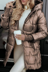 Aldvika | Damen Steppjacke Lang mit Kapuze – Kaffee
