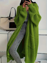 Aldvina | Damen Lange Strickjacke Oversize – Olivgrün