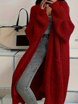 Aldvina | Damen Lange Strickjacke Oversize – Rot