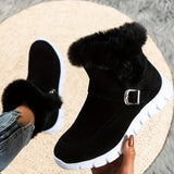 Aldwiga | Damen Winterstiefel Knöchel Plüschbesatz – Schwarz