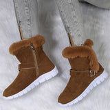 Aldwiga | Damen Winterstiefel Knöchel Plüschbesatz – Braun