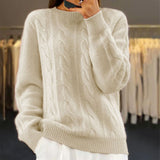 Almeda | Damen Zopfmuster Strickpullover Rundhals – Beige