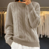Almeda | Damen Zopfmuster Strickpullover Rundhals – Khaki