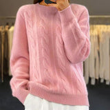 Almeda | Damen Zopfmuster Strickpullover Rundhals – Rosa