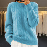 Almeda | Damen Zopfmuster Strickpullover Rundhals – Blau