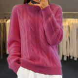 Almeda | Damen Zopfmuster Strickpullover Rundhals – Dunkelrosa