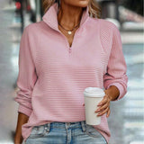 Almeke | Damen Gerippter Pullover mit Reißverschluss – Rosa