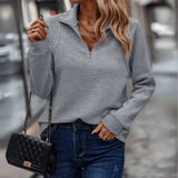 Almeke | Damen Gerippter Pullover mit Reißverschluss – Grau