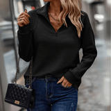 Almeke | Damen Gerippter Pullover mit Reißverschluss – Schwarz