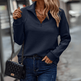 Almeke | Damen Gerippter Pullover mit Reißverschluss – Marineblau
