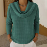 Almeke | Damen Strickpullover Wasserfallkragen Waffelstruktur – Grün