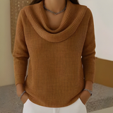 Almeke | Damen Strickpullover Wasserfallkragen Waffelstruktur – Karamell
