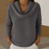 Almeke | Damen Strickpullover Wasserfallkragen Waffelstruktur – Grau