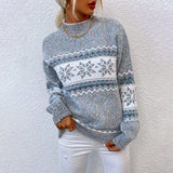 Almfrid | Damen Strickpullover Schneeflocken-Muster – Blau