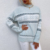 Almfrid | Damen Strickpullover Schneeflocken-Muster – Hellblau