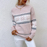 Almfrid | Damen Strickpullover Schneeflocken-Muster – Rosa