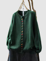 Almhild | Damen Strickjacke mit Knöpfen Rundhals – Grün