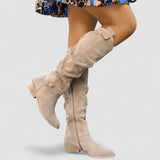 Almina | Damen Kniehohe Stiefel mit weitem Schaft – Beige