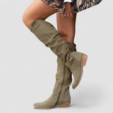 Almina | Damen Kniehohe Stiefel mit weitem Schaft – Dunkelgrün