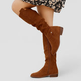 Almina | Damen Kniehohe Stiefel mit weitem Schaft – Dunkelbraun