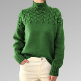 Almonde | Damen Zopfmuster Strickpullover mit Rollkragen – Grün