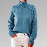 Almonde | Damen Zopfmuster Strickpullover mit Rollkragen – Hellblau