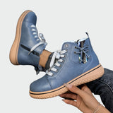 Almvik | Damen Stiefeletten flach mit Schnürung – Blau