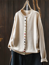 Almvik | Damen Strickjacke mit bunten Knöpfen – Beige