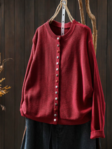 Almvik | Damen Strickjacke mit bunten Knöpfen – Rot
