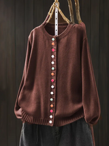 Almvik | Damen Strickjacke mit bunten Knöpfen – Dunkelbraun