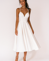 Amalia | Damen A-Linien Midikleid Hochzeitsgast – Weiß